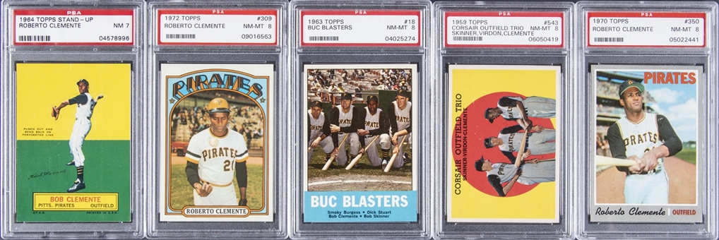 Lot of (5) 1959-1972 Topps Assorted Roberto Clemente Cards - PSA GRADED